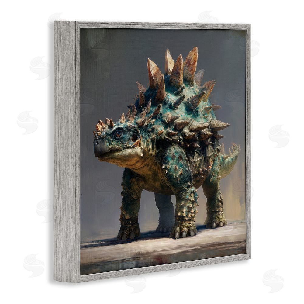 Wumples Prehistoric Ankylosaurus Portrait Gray Framed Giclee Wall Art Print