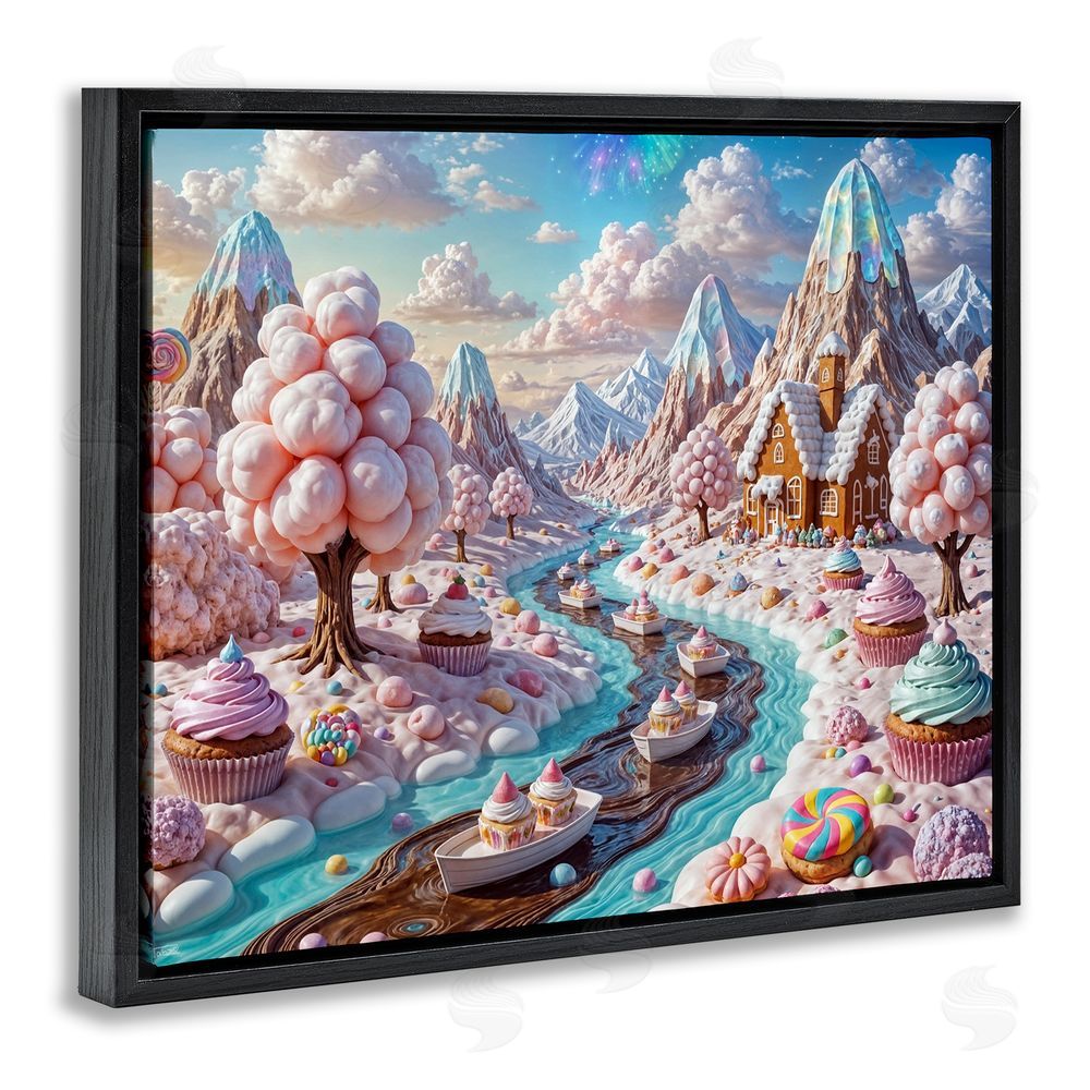 Tabz Jones Dreamlike Candy Land Whimsy Black Floating Frame Canvas Wall Art Print