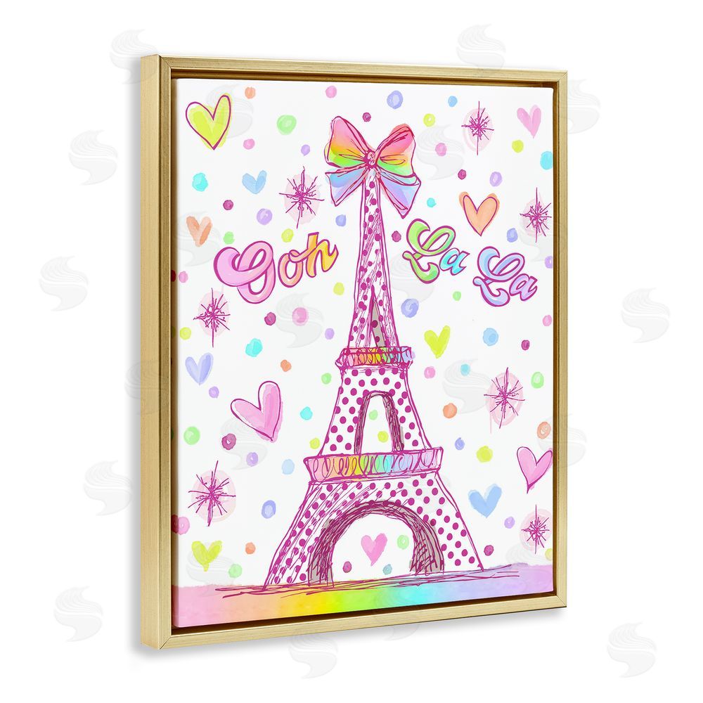 Jess Stempel Bright Pastels Eiffel Tower Gold Floating Frame Canvas Wall Art Print