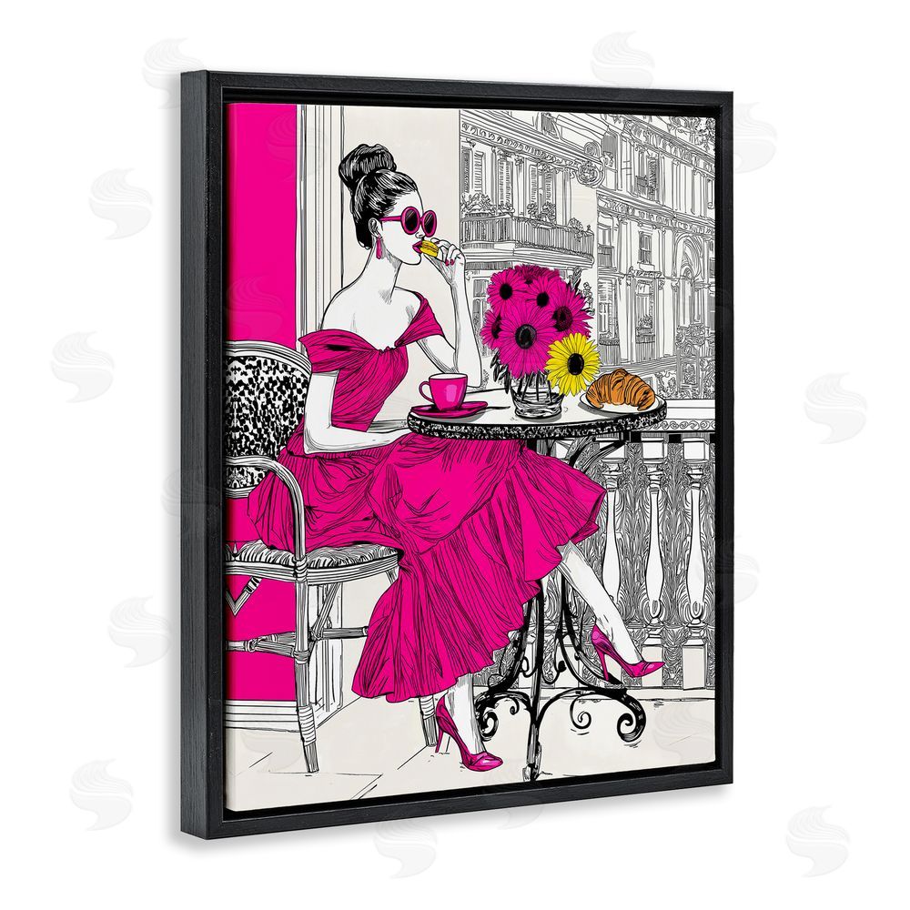 Jess Stempel Glamorous Brunch on Balcony Black Floating Frame Canvas Wall Art Print