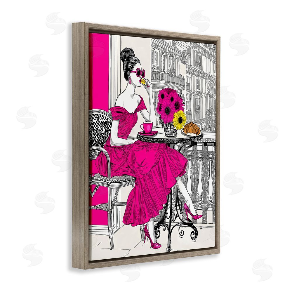 Jess Stempel Glamorous Brunch on Balcony Brown Floating Frame Canvas Wall Art Print