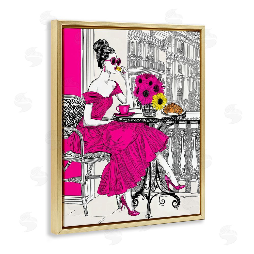 Jess Stempel Glamorous Brunch on Balcony Gold Floating Frame Canvas Wall Art Print