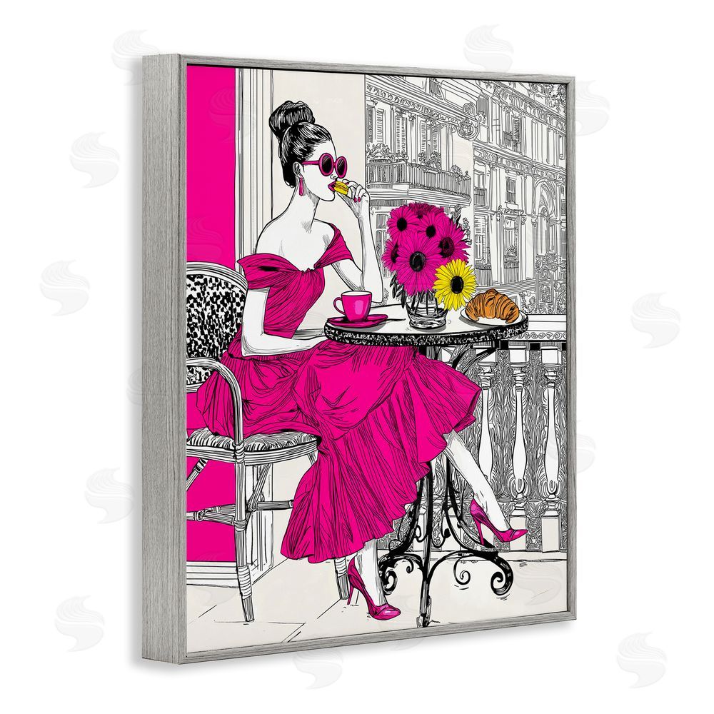 Jess Stempel Glamorous Brunch on Balcony Gray Framed Giclee Wall Art Print