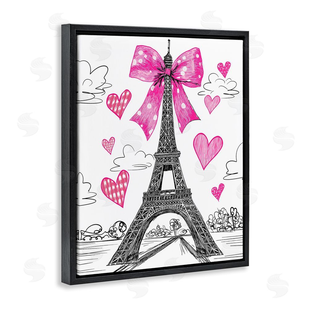 Jess Stempel Heart Patterned Eiffel Tower Black Floating Frame Canvas Wall Art Print