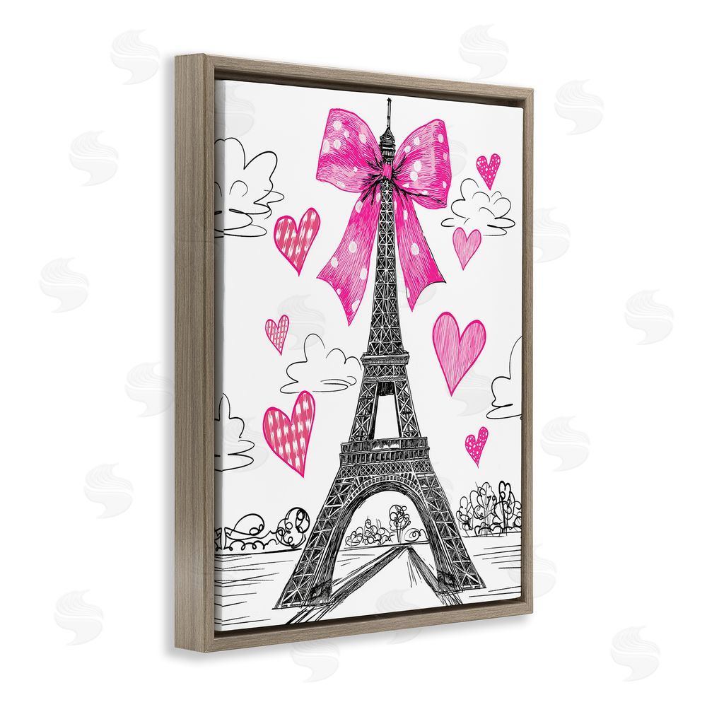 Jess Stempel Heart Patterned Eiffel Tower Brown Floating Frame Canvas Wall Art Print