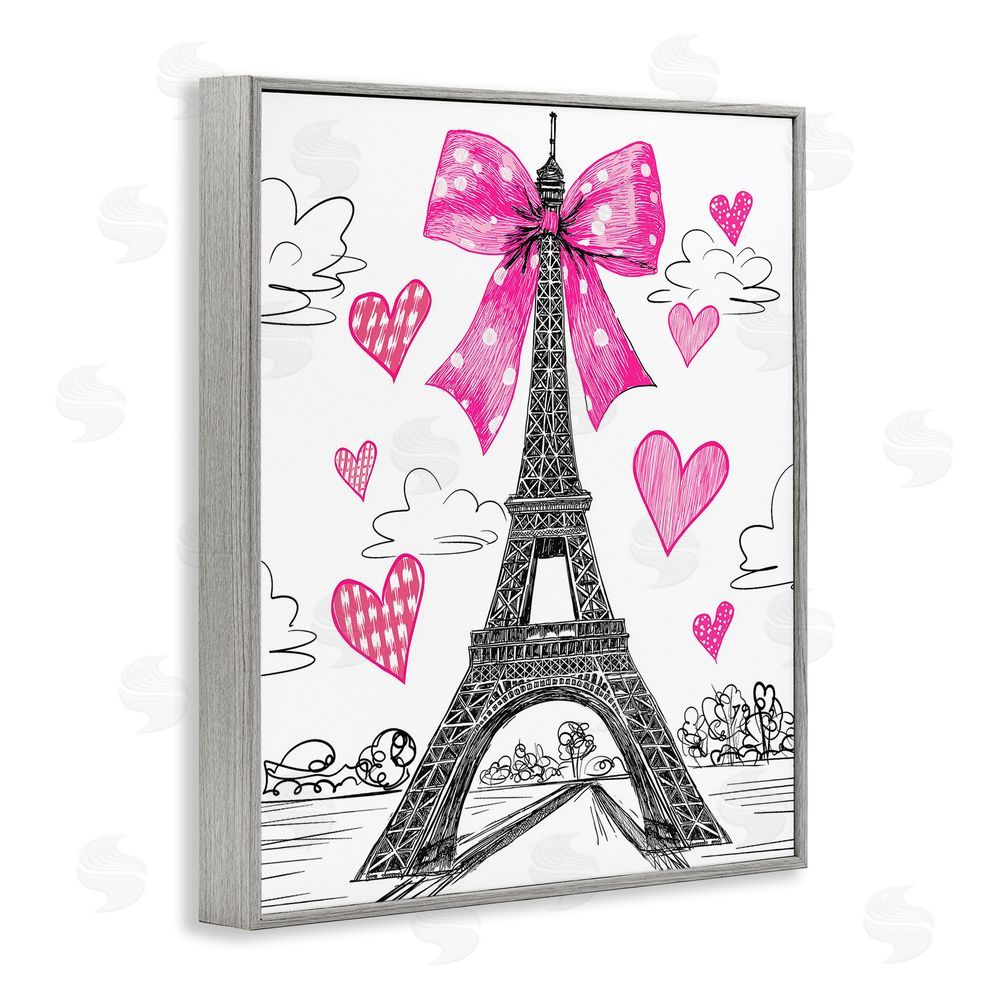 Jess Stempel Heart Patterned Eiffel Tower Gray Framed Giclee Wall Art Print