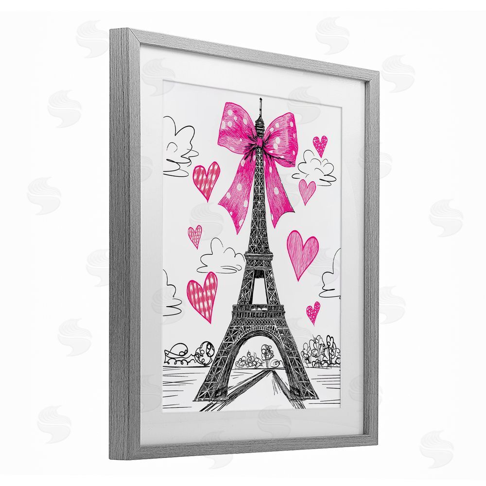 Jess Stempel Heart Patterned Eiffel Tower Gray Framed Print Under Glass Wall Art