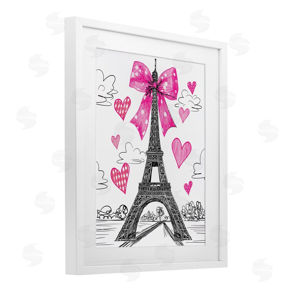 Jess Stempel Heart Patterned Eiffel Tower White Framed Print Under Glass Wall Art