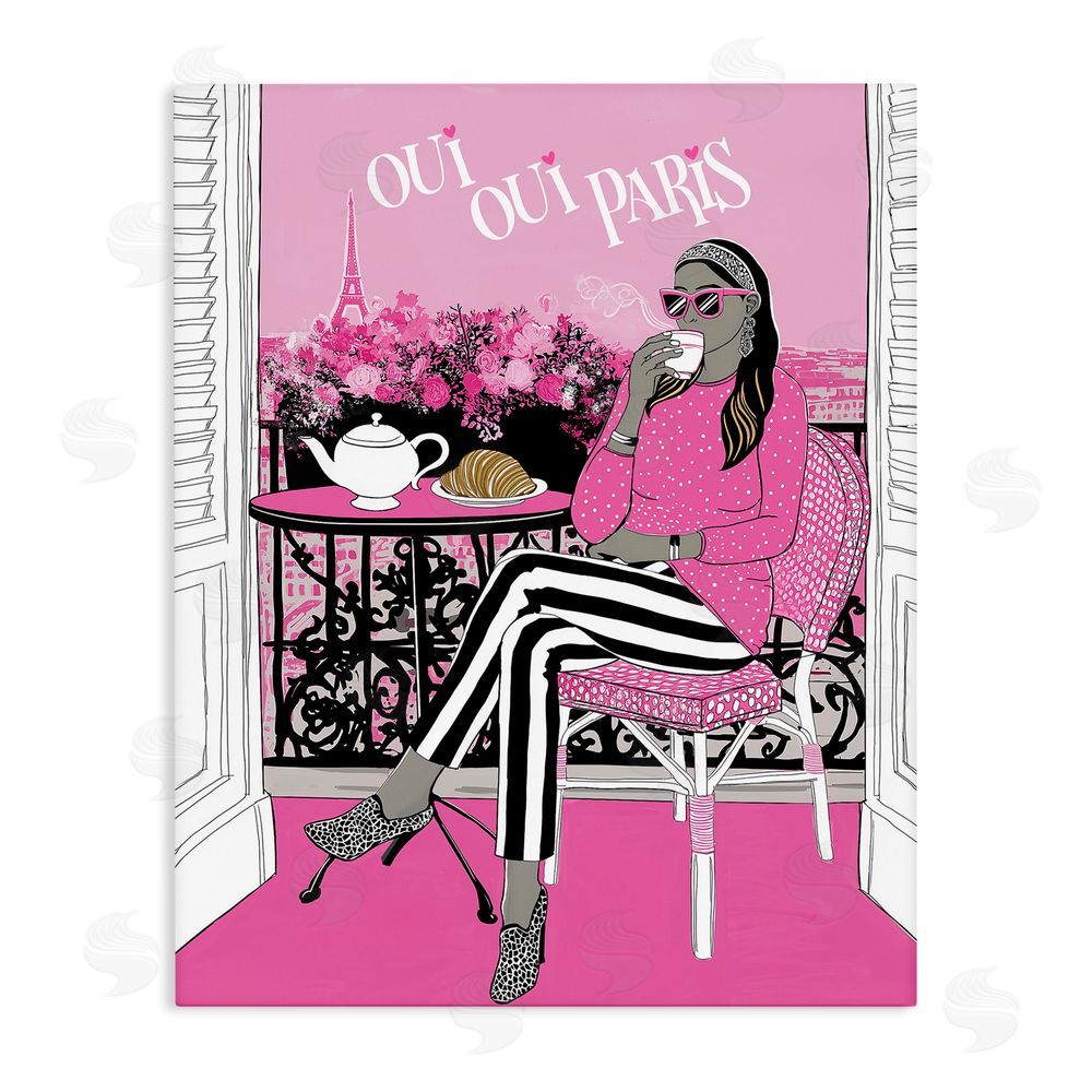 Jess Stempel Oui Oui Parisian Cafe Morning Stretched Canvas Wall Art Print