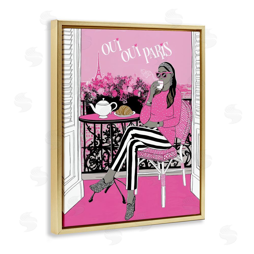 Jess Stempel Oui Oui Parisian Cafe Morning Gold Floating Frame Canvas Wall Art Print