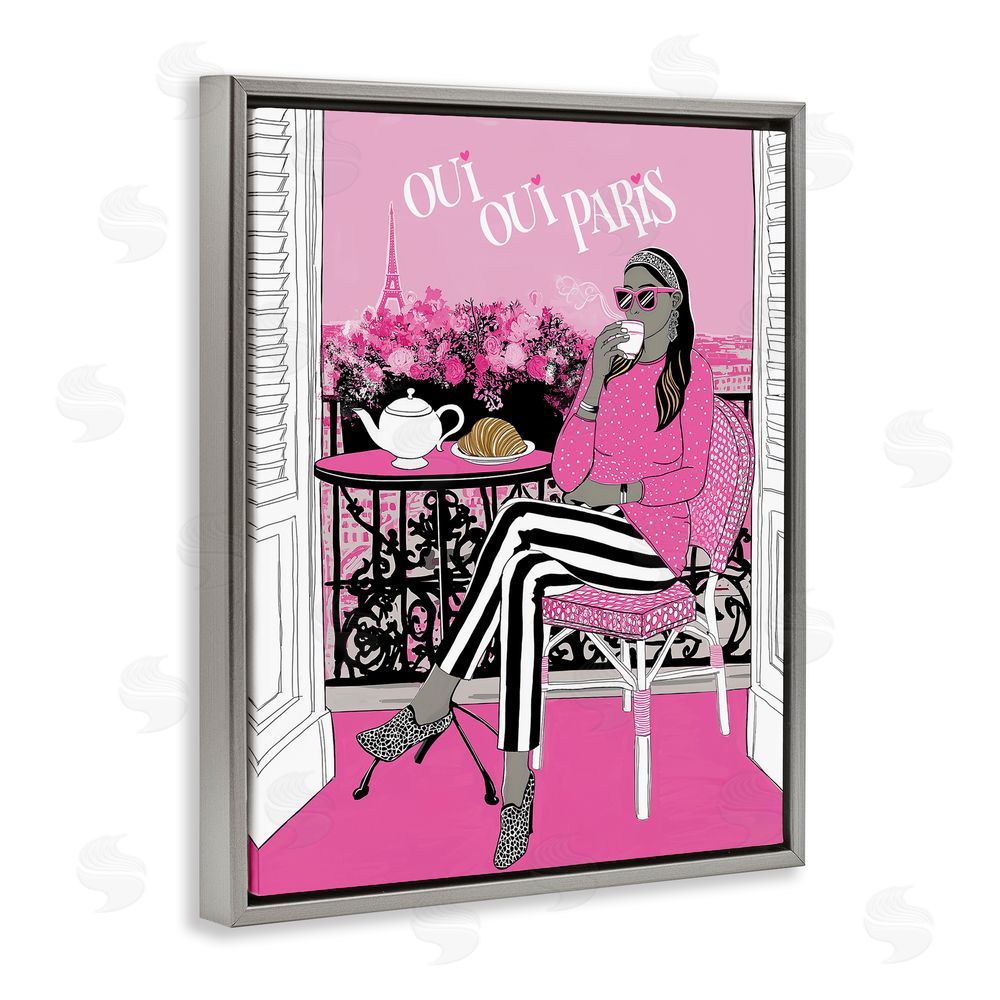 Jess Stempel Oui Oui Parisian Cafe Morning Gray Floating Frame Canvas Wall Art Print