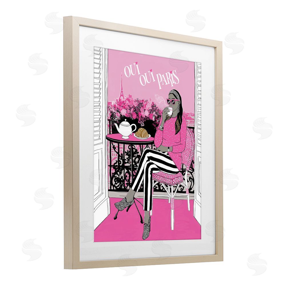 Jess Stempel Oui Oui Parisian Cafe Morning Brown Framed Print Under Glass Wall Art