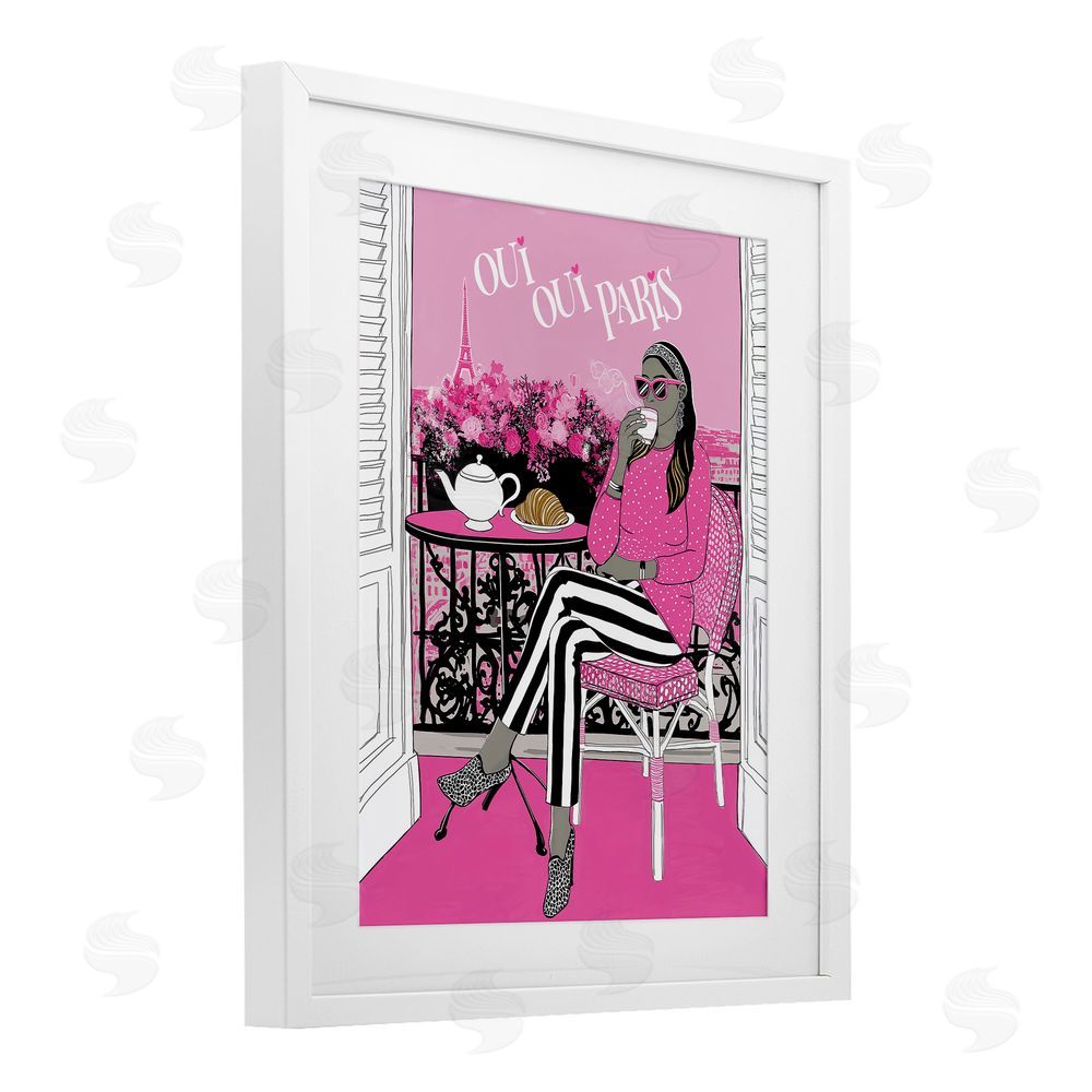 Jess Stempel Oui Oui Parisian Cafe Morning White Framed Print Under Glass Wall Art