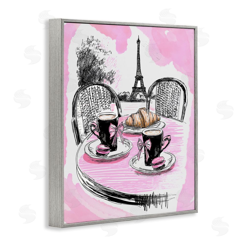 Jess Stempel Pink Parisian Cafe Breakfast Gray Framed Giclee Wall Art Print