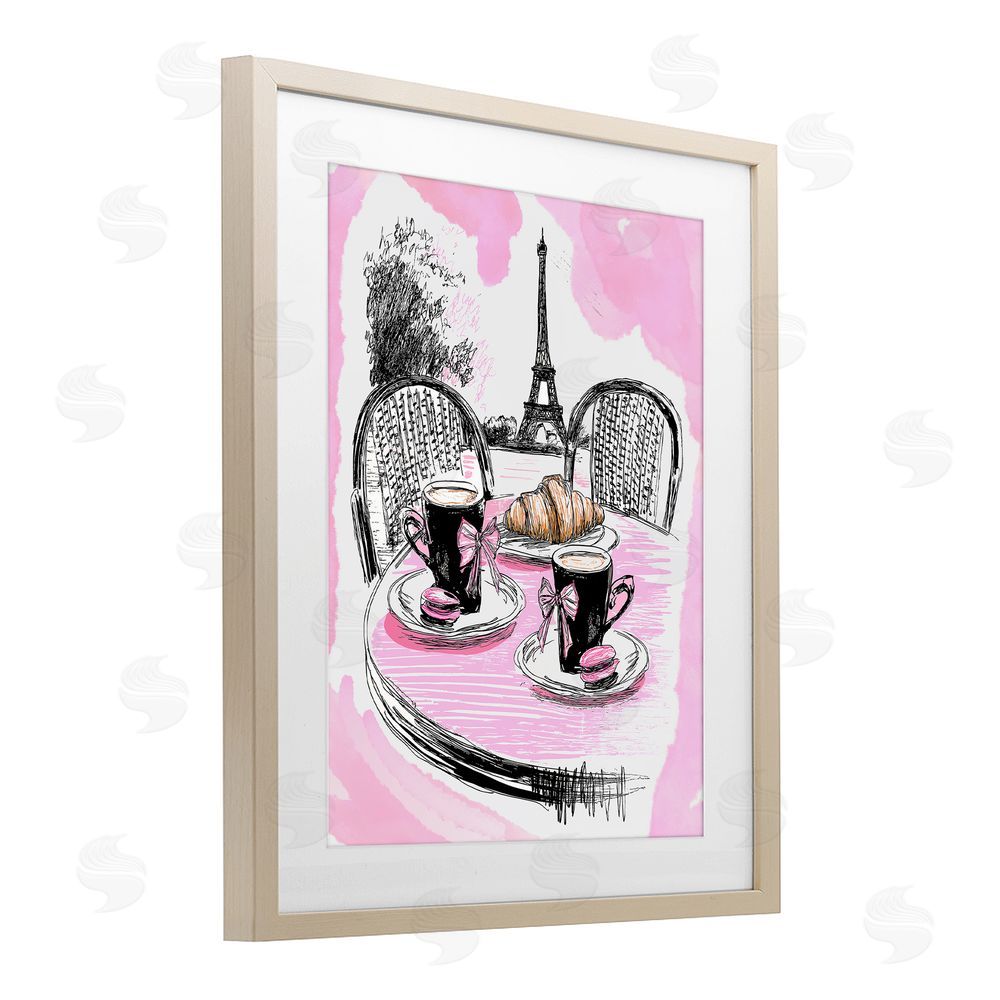 Jess Stempel Pink Parisian Cafe Breakfast Brown Framed Print Under Glass Wall Art