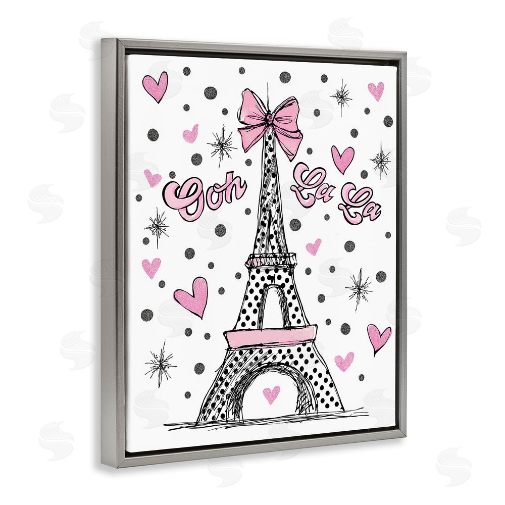 Jess Stempel Ooh La La Polka Dots Eiffel Gray Floating Frame Canvas Wall Art Print