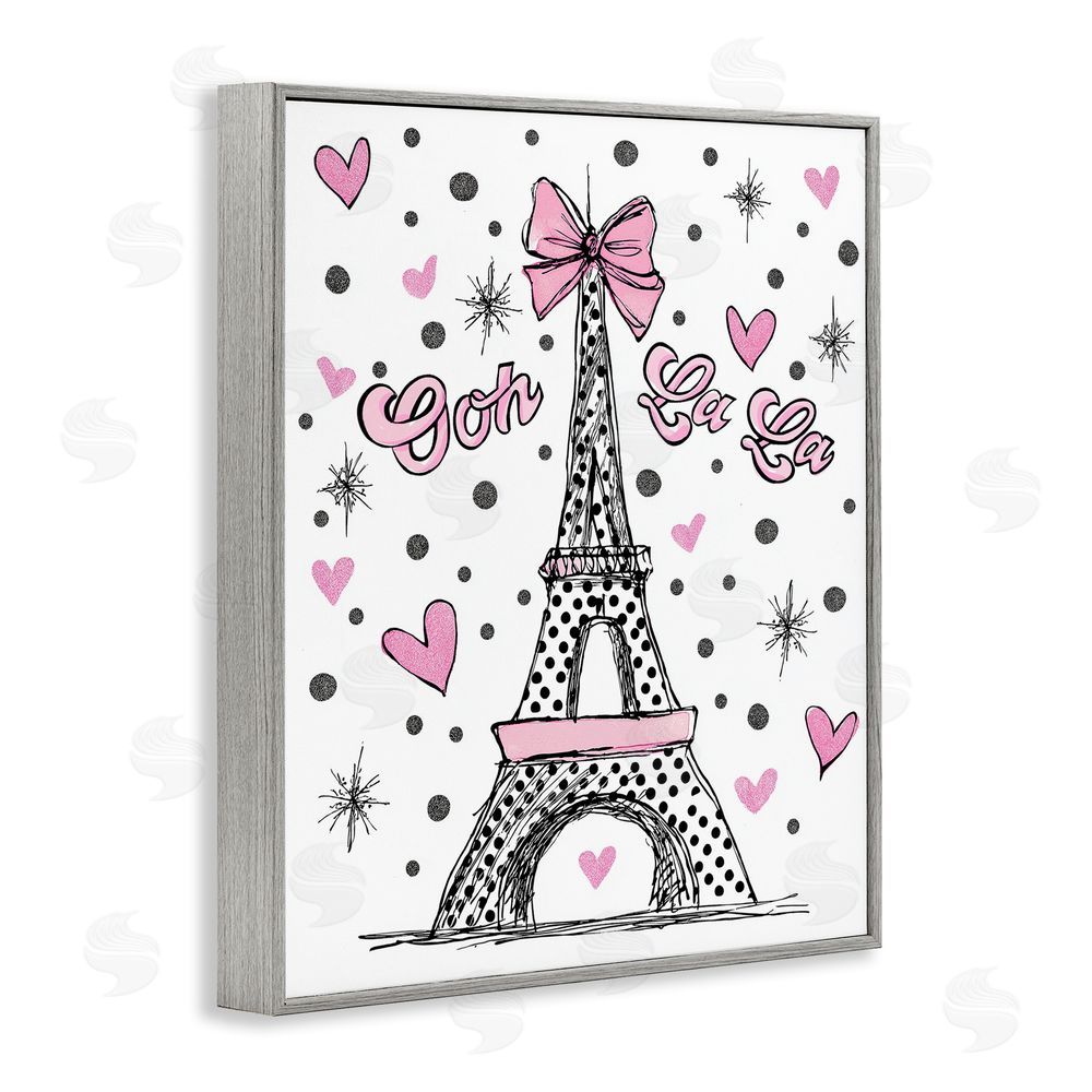 Jess Stempel Ooh La La Polka Dots Eiffel Gray Framed Giclee Wall Art Print