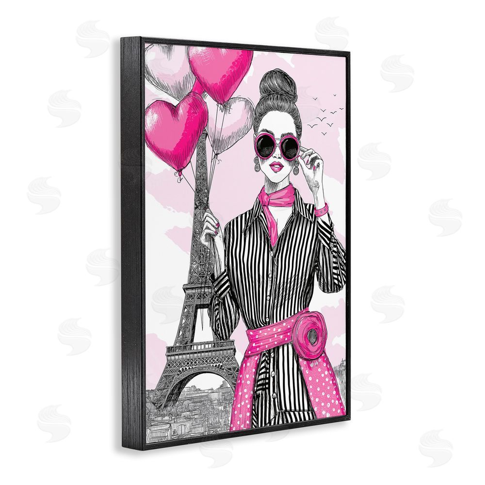 Jess Stempel Parisian Chic Woman with Balloons Black Framed Giclee Wall Art Print