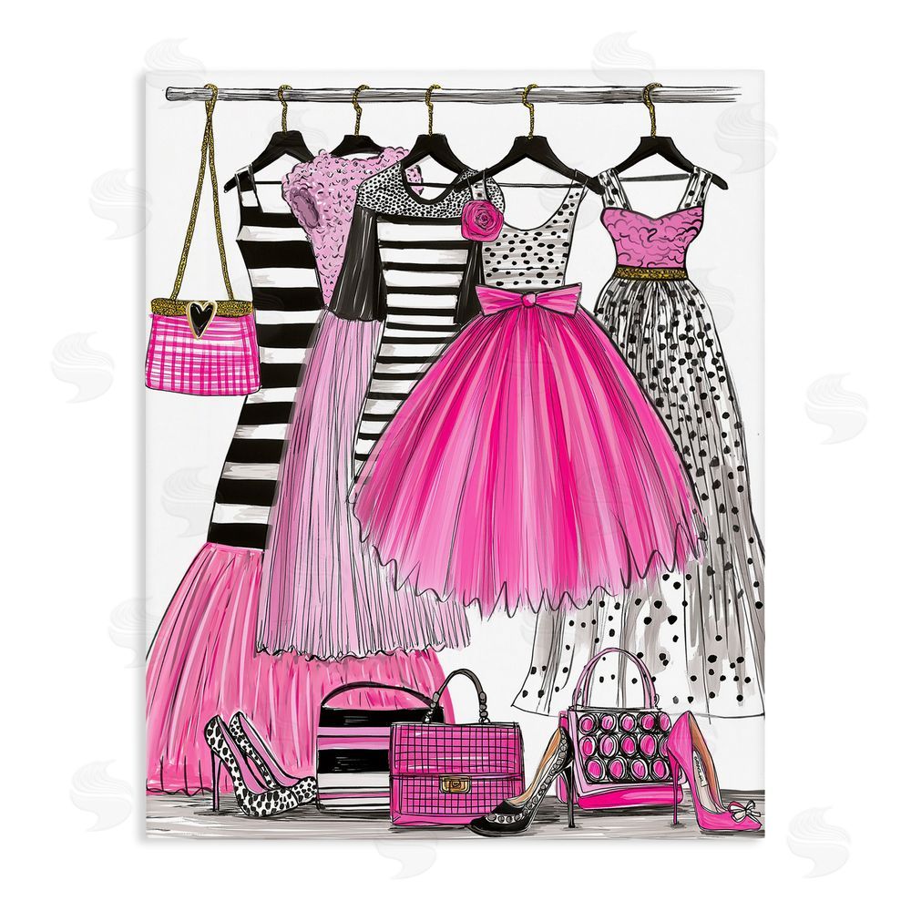 Jess Stempel Chic Pink Tulle Dresses Stretched Canvas Wall Art Print
