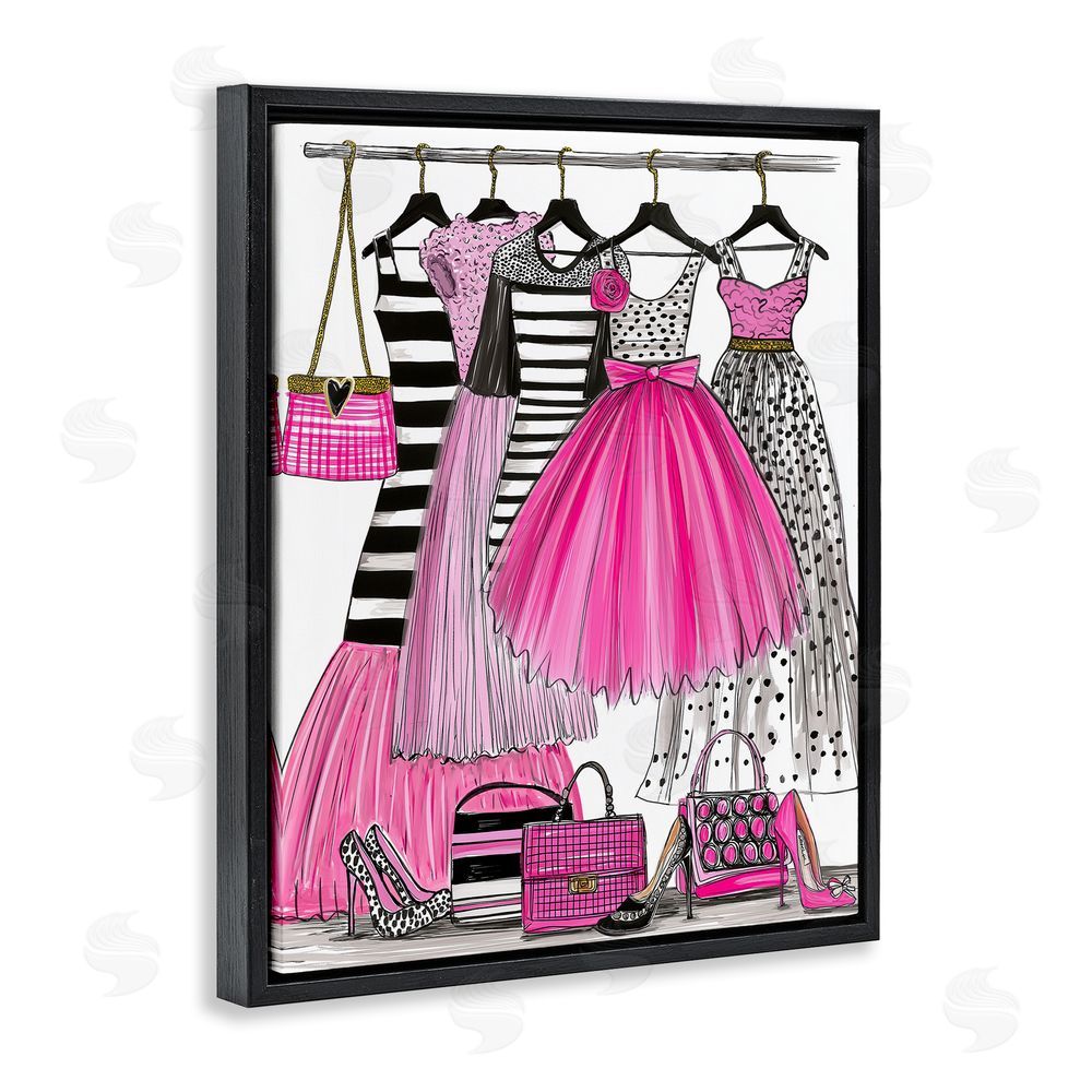 Jess Stempel Chic Pink Tulle Dresses Black Floating Frame Canvas Wall Art Print