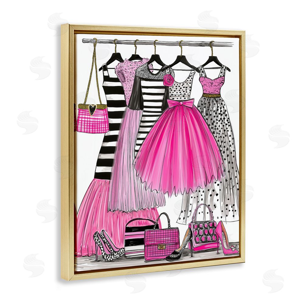 Jess Stempel Chic Pink Tulle Dresses Gold Floating Frame Canvas Wall Art Print