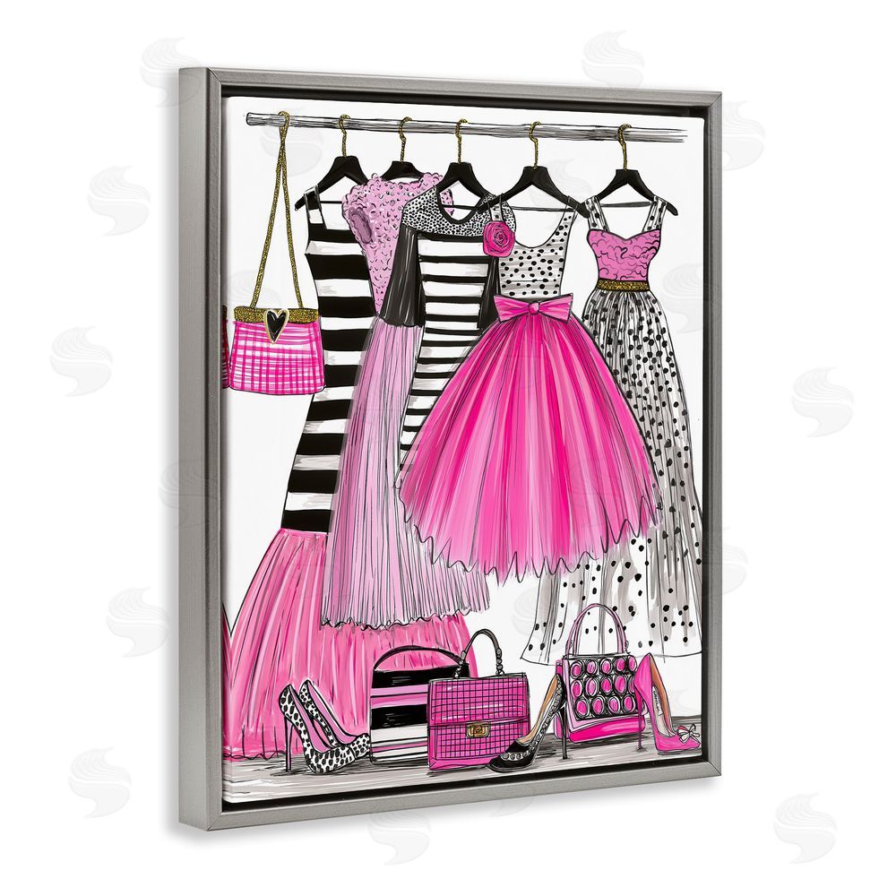 Jess Stempel Chic Pink Tulle Dresses Gray Floating Frame Canvas Wall Art Print