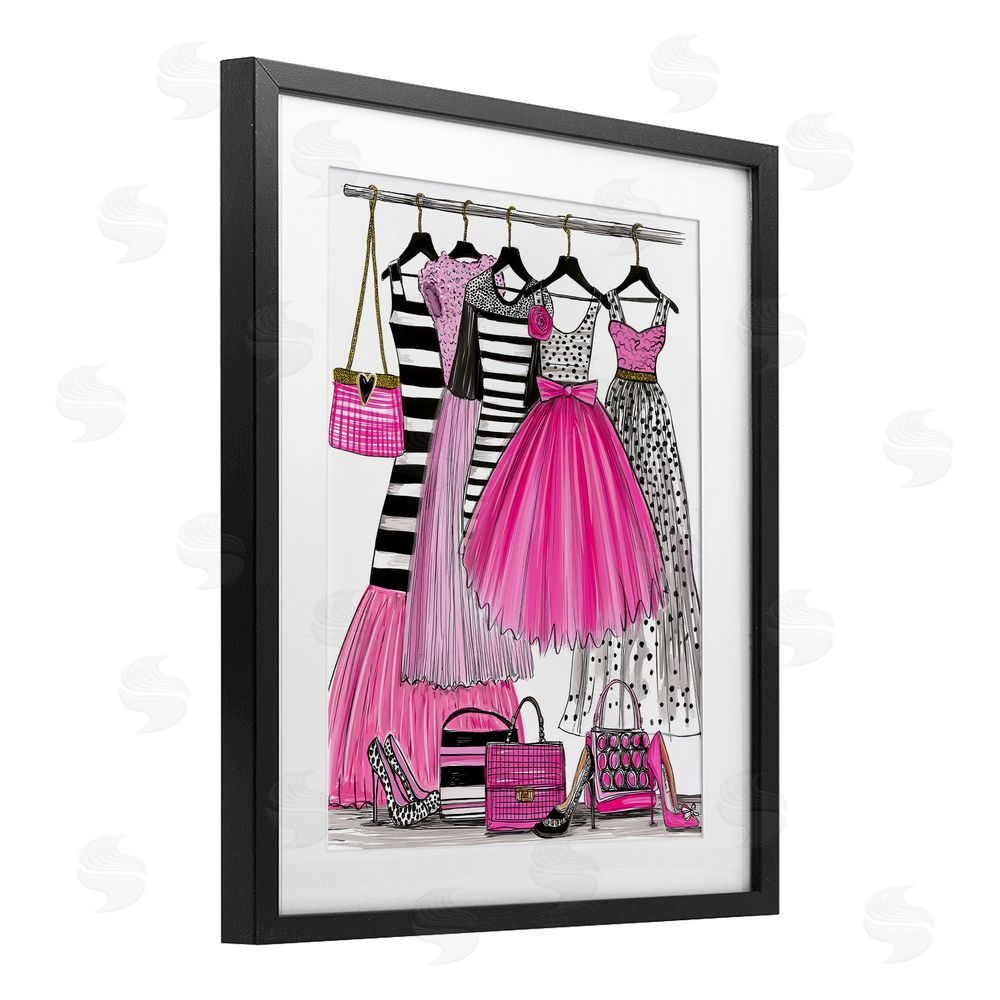 Jess Stempel Chic Pink Tulle Dresses Black Framed Print Under Glass Wall Art