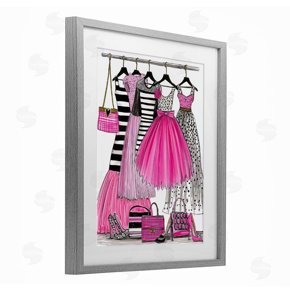 Jess Stempel Chic Pink Tulle Dresses Gray Framed Print Under Glass Wall Art
