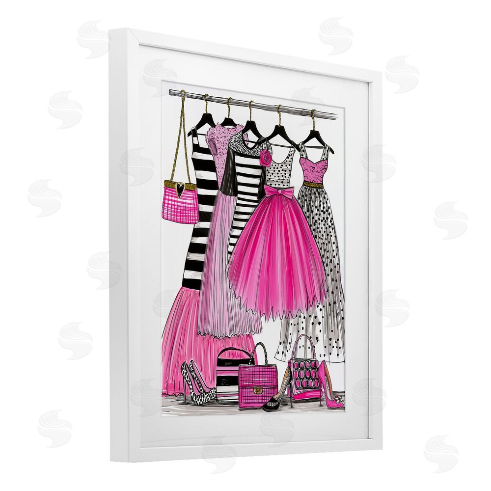 Jess Stempel Chic Pink Tulle Dresses White Framed Print Under Glass Wall Art