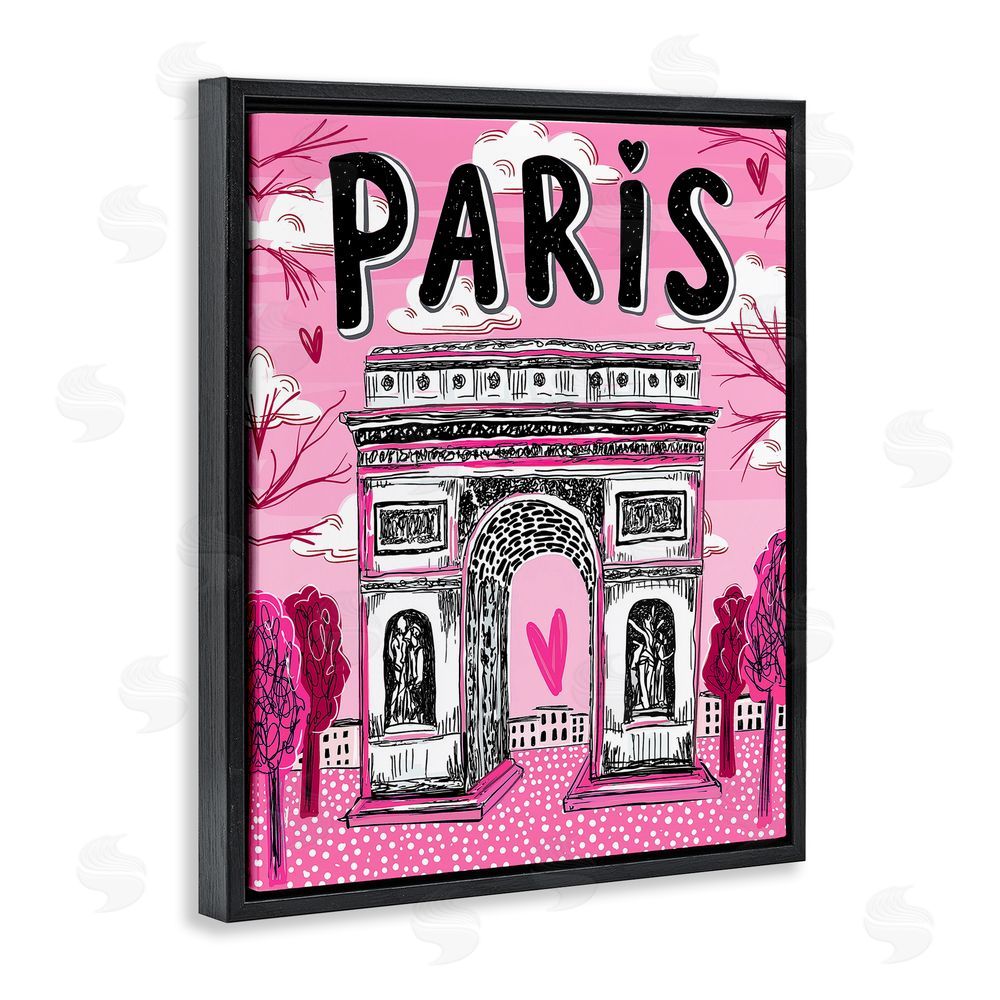 Jess Stempel Romantic Paris Arc de Triomphe Black Floating Frame Canvas Wall Art Print