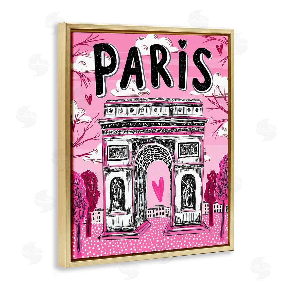 Jess Stempel Romantic Paris Arc de Triomphe Gold Floating Frame Canvas Wall Art Print