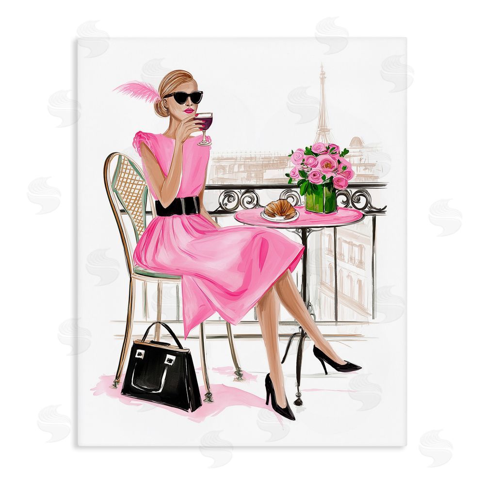 Jess Stempel Parisian Chic on Cafe Balcony Stretched Canvas Wall Art Print