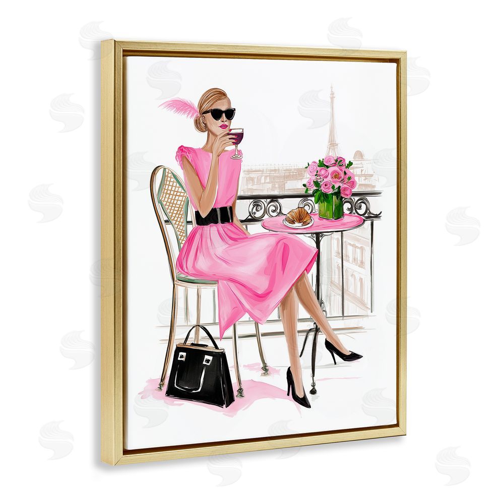 Jess Stempel Parisian Chic on Cafe Balcony Gold Floating Frame Canvas Wall Art Print