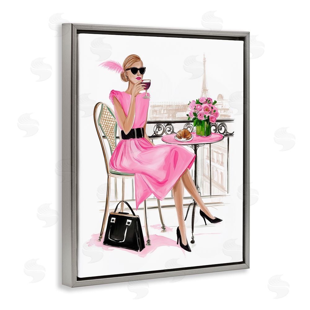 Jess Stempel Parisian Chic on Cafe Balcony Gray Floating Frame Canvas Wall Art Print