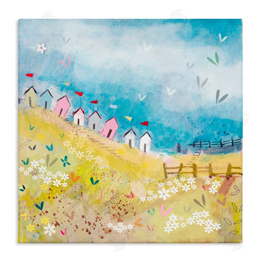 Clare Tupper Beach Huts on Hillside Canvas Wall Art Print