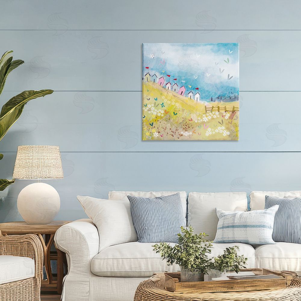 Clare Tupper Beach Huts on Hillside Canvas Art on Wall