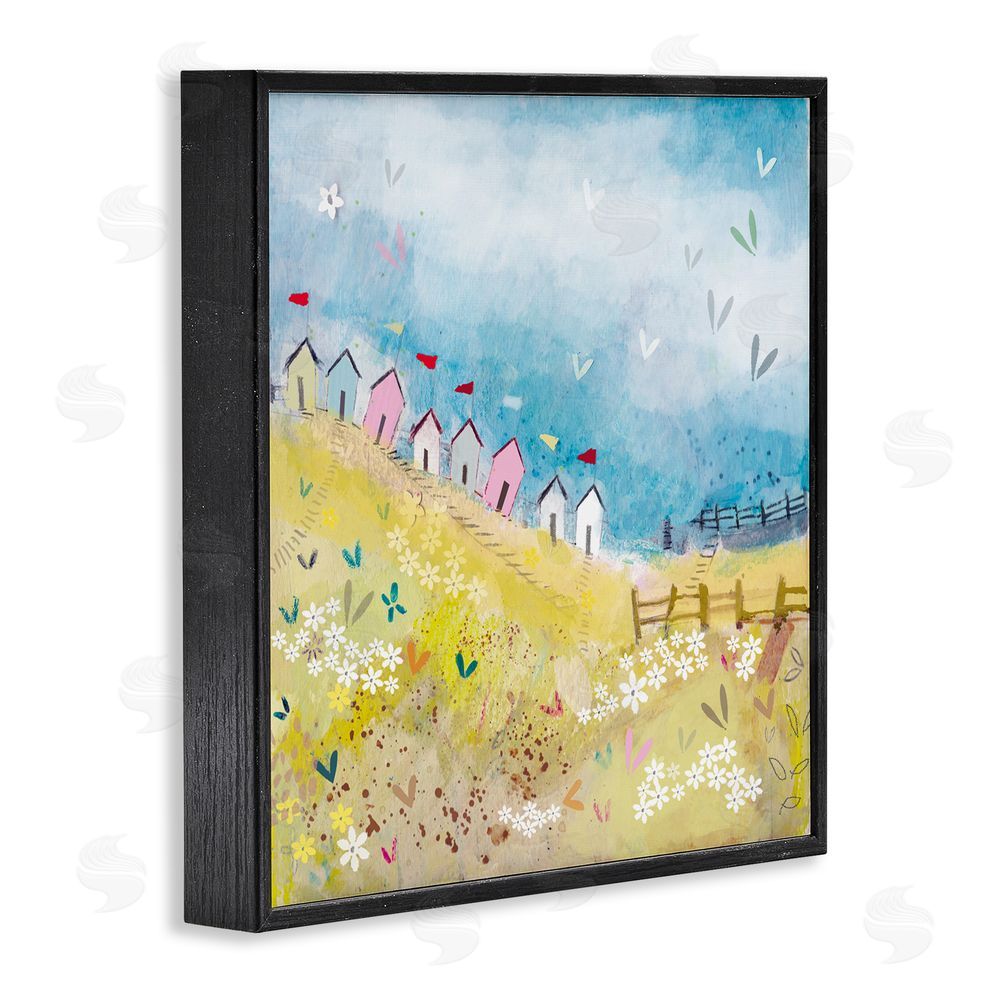 Clare Tupper Beach Huts on Hillside Black Framed Giclee Wall Art Print