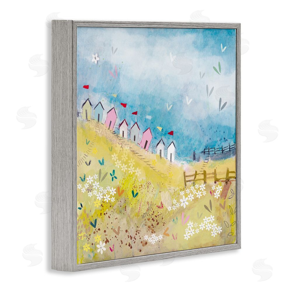 Clare Tupper Beach Huts on Hillside Gray Framed Giclee Wall Art Print