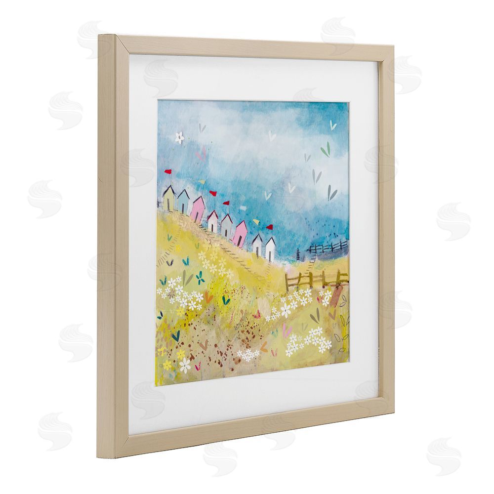 Clare Tupper Beach Huts on Hillside Birch Framed Print Under Glass with White Mat Wall Art