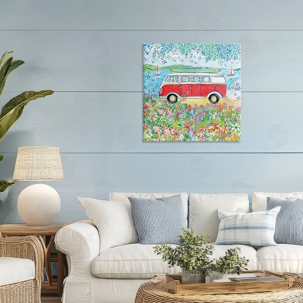 Clare Tupper Red Campervan Ready For Surf Canvas Art on Wall