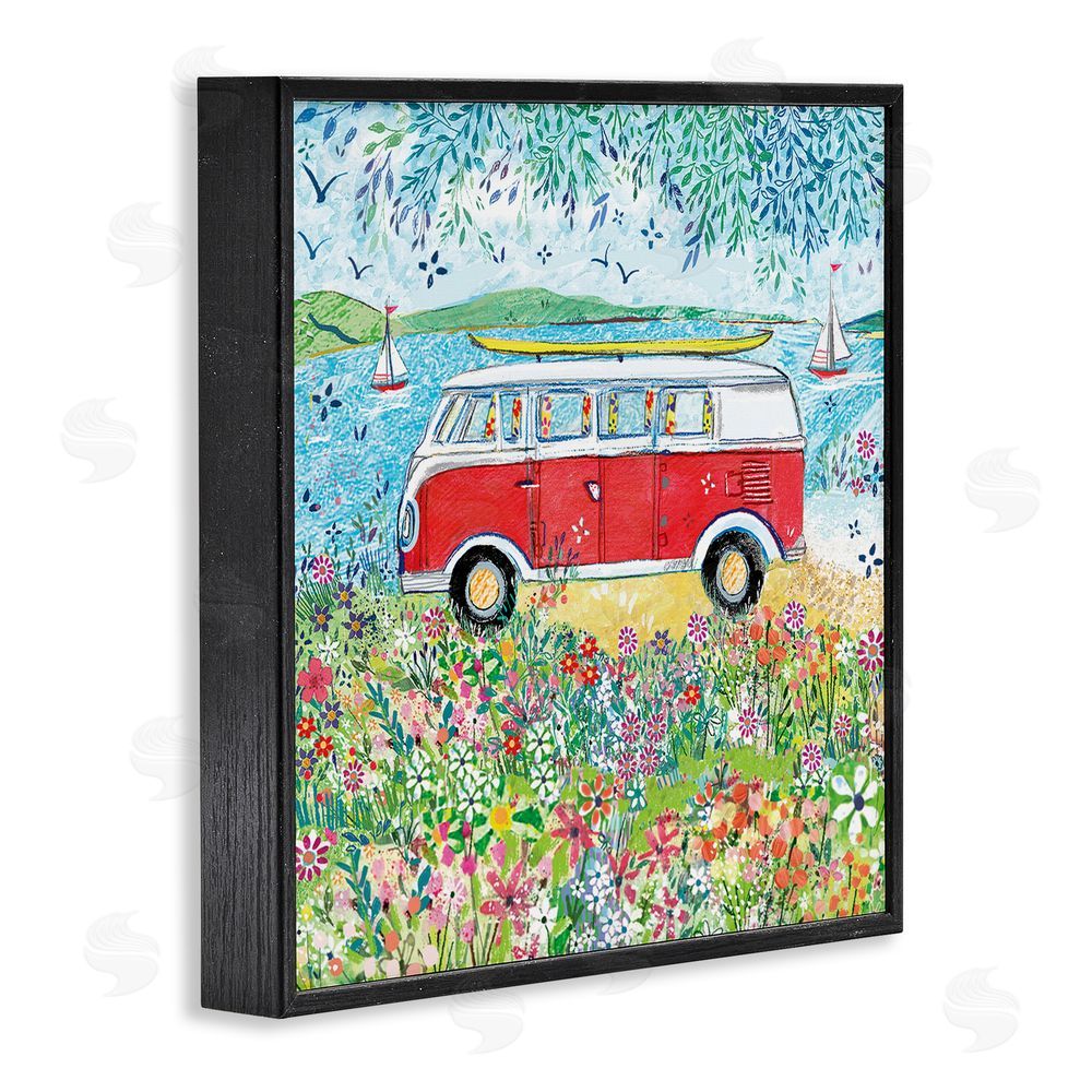 Clare Tupper Red Campervan Ready For Surf Black Framed Giclee Wall Art Print