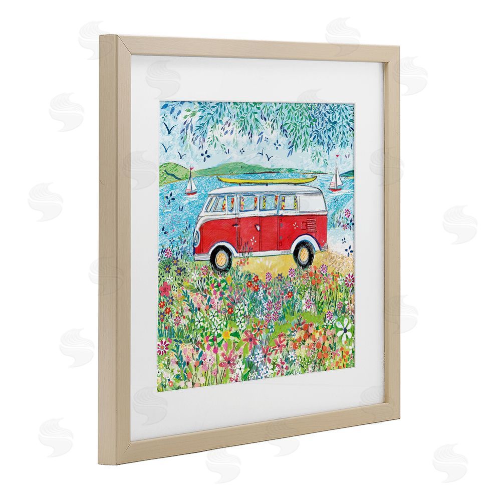 Clare Tupper Red Campervan Ready For Surf Birch Framed Print Under Glass with White Mat Wall Art