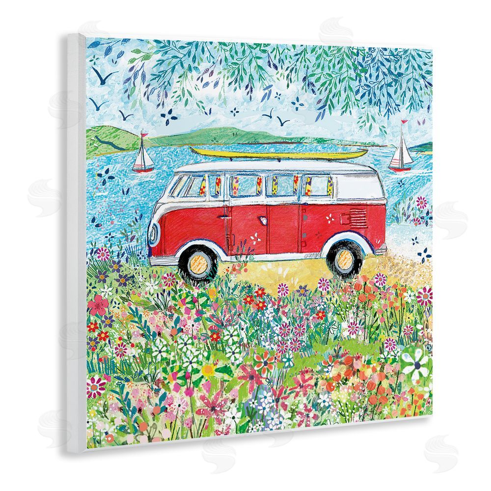 Clare Tupper Red Campervan Ready For Surf Wall Plaque Art Print