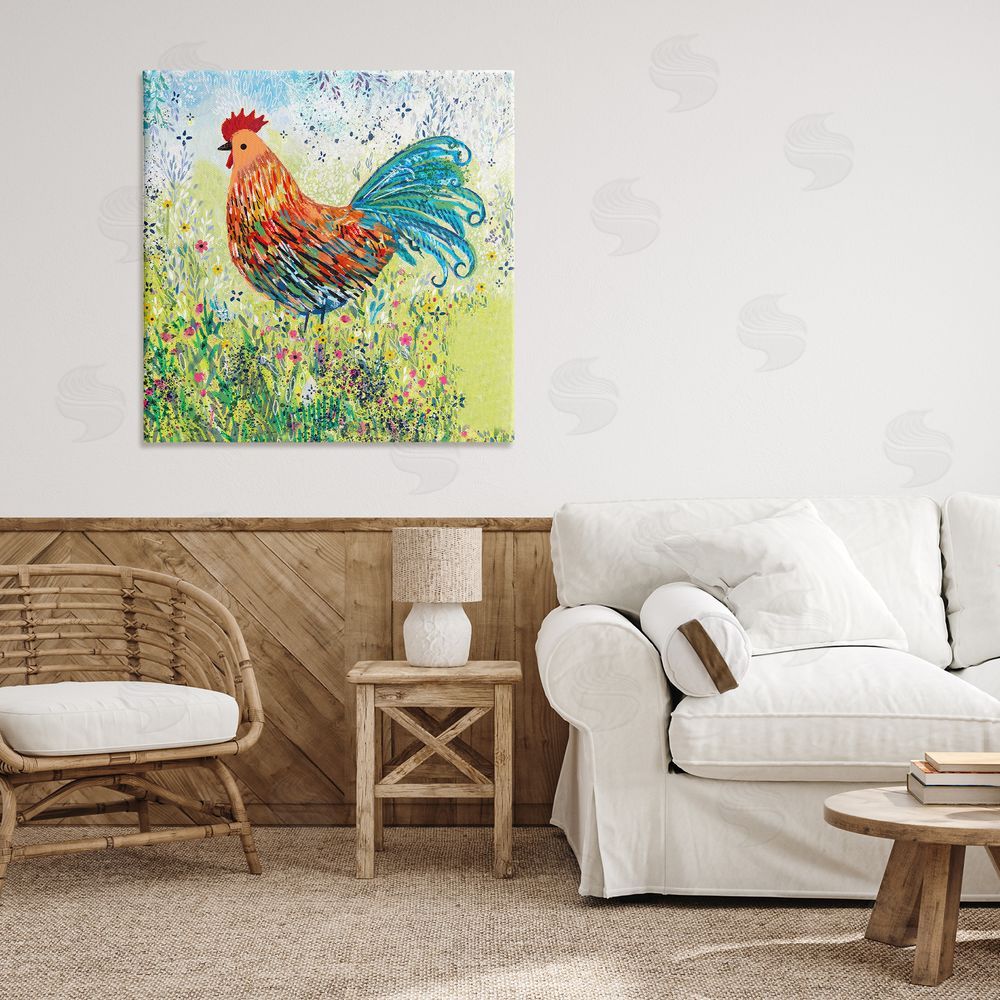 Clare Tupper Cockerel Rooster in Colorful Garden Canvas Art on Wall