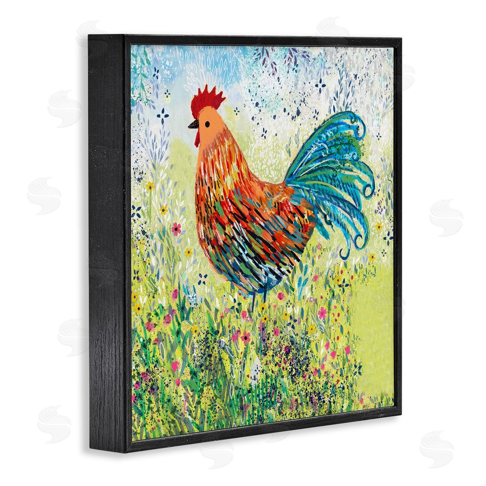 Clare Tupper Cockerel Rooster in Colorful Garden Black Framed Giclee Wall Art Print
