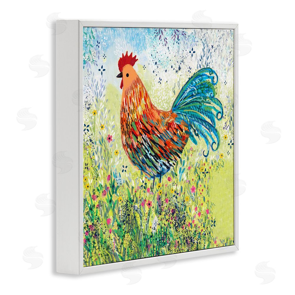 Clare Tupper Cockerel Rooster in Colorful Garden White Framed Giclee Wall Art Print