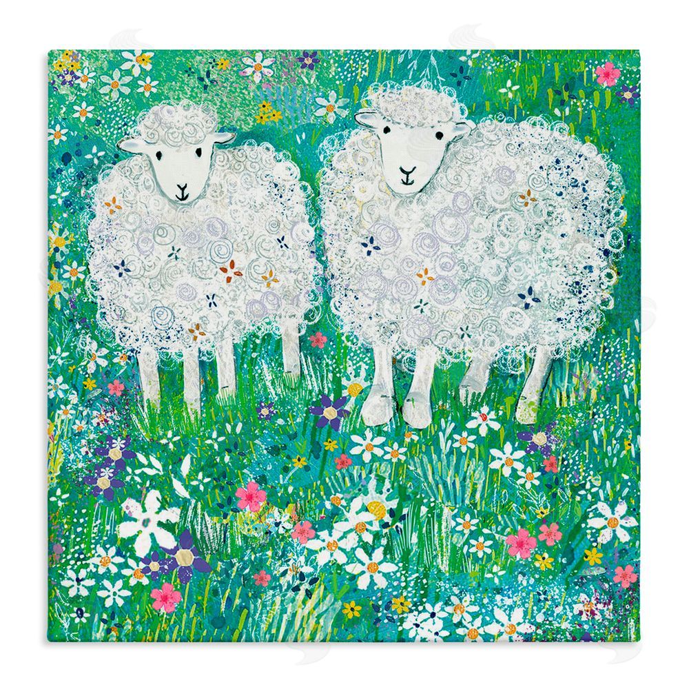 Clare Tupper Wooly Sheep with Scattered Flowers Canvas Wall Art Print