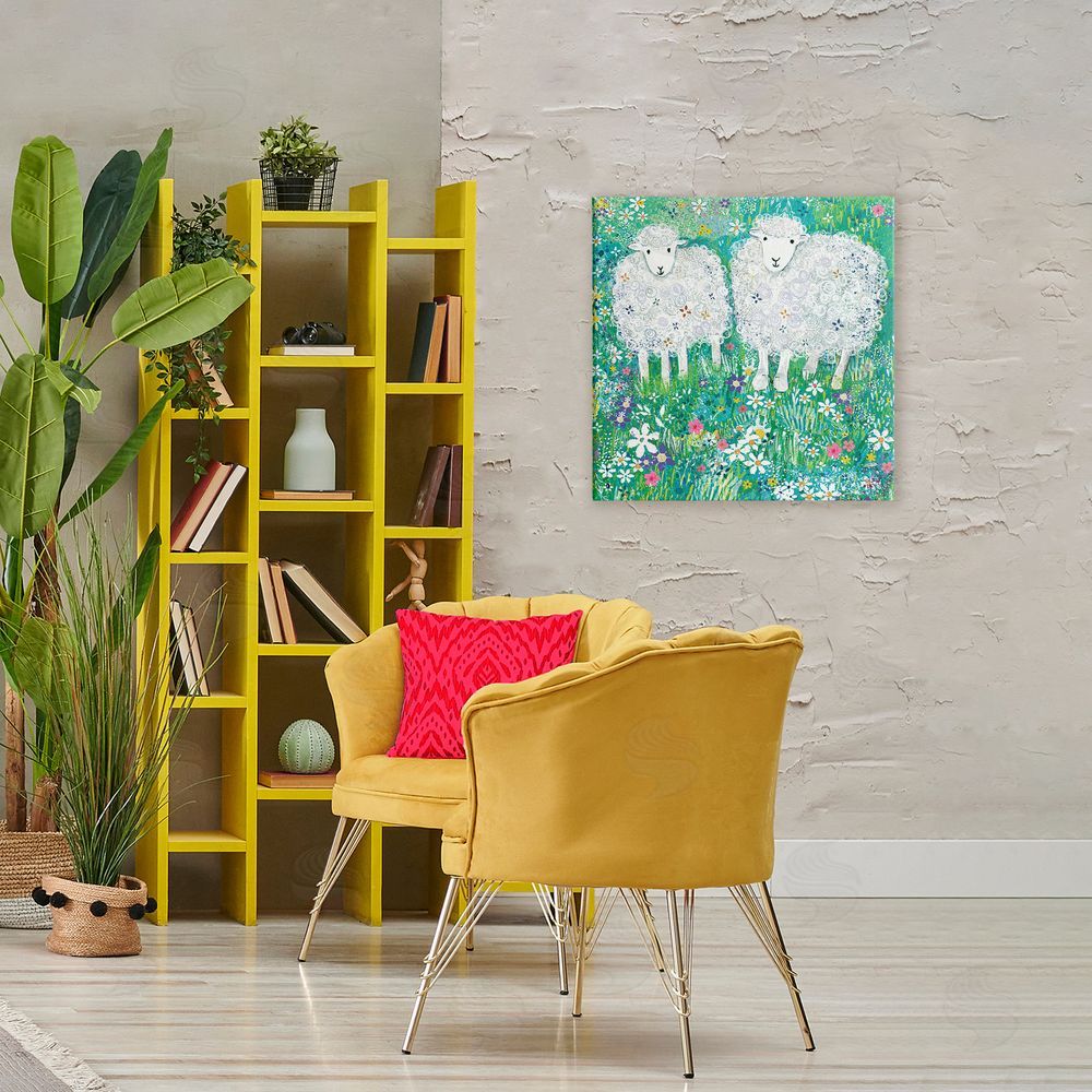 Clare Tupper Wooly Sheep with Scattered Flowers Canvas Art on Wall