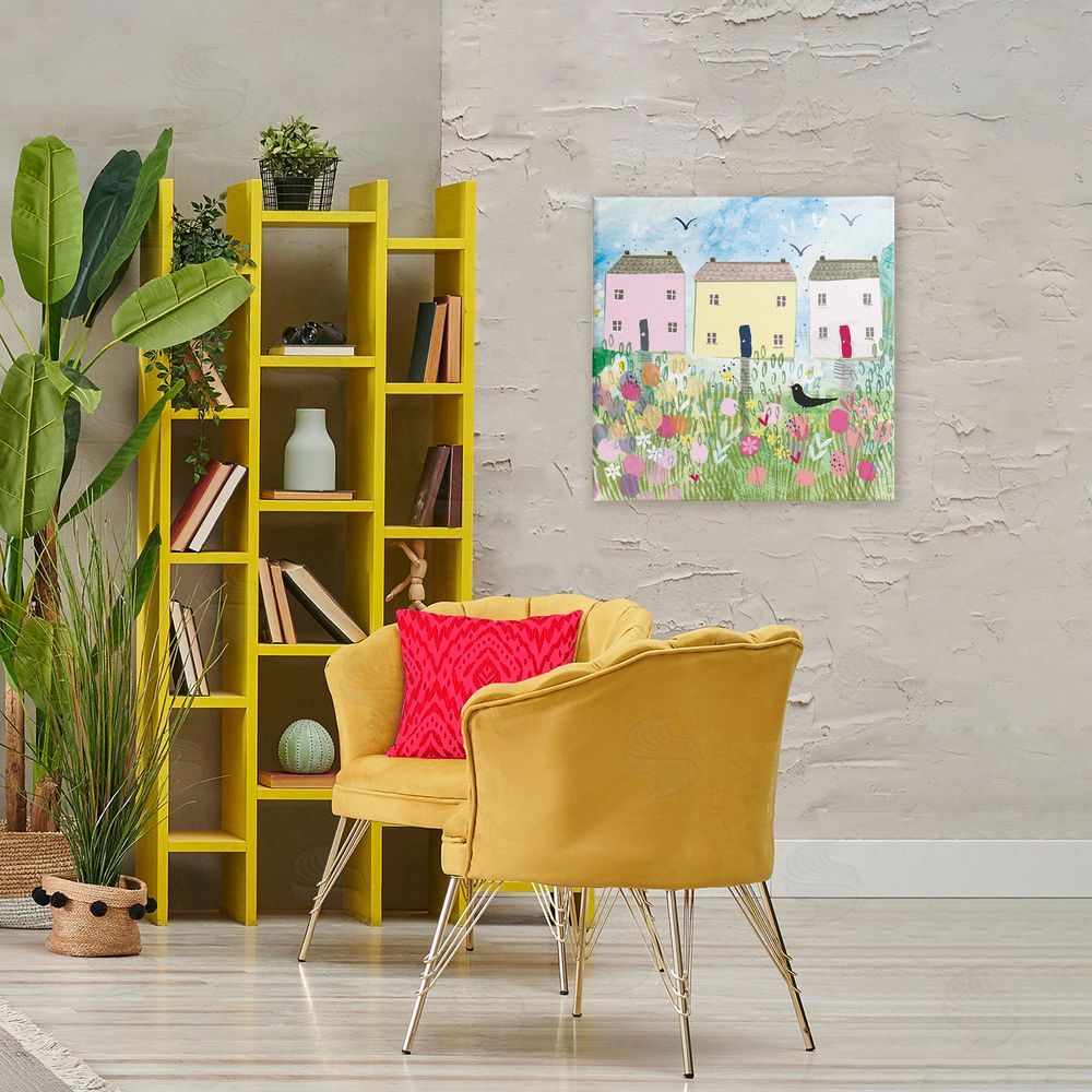 Clare Tupper Row Of Cottages with Crow Canvas Art on Wall