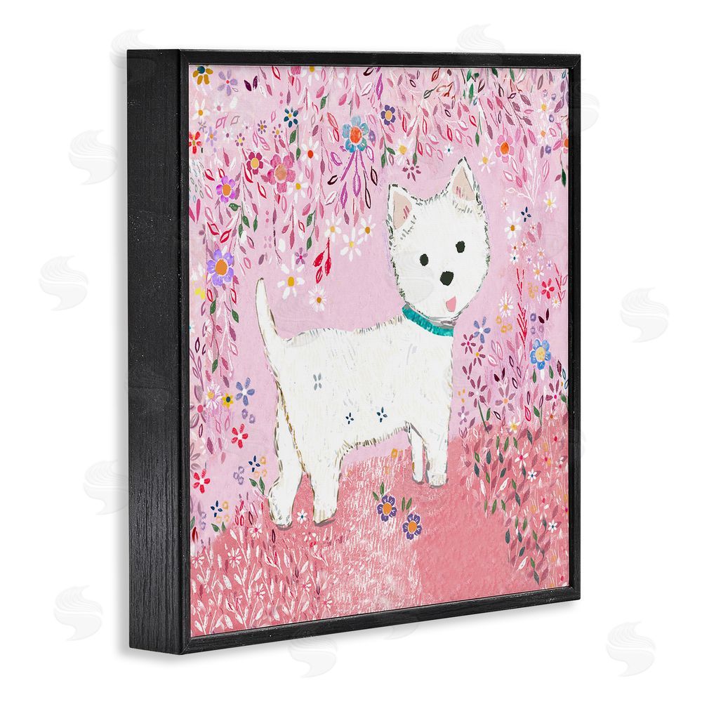 Clare Tupper Lola Pink Floral Puppy Black Framed Giclee Wall Art Print